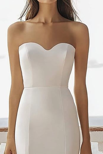 Ivory Satin Mermaid Maxi Wedding Reception Dress with Ruffles