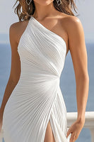 Load image into Gallery viewer, Ivory One Shoulder Beach Maxi Ruched Engagement Dress with Slit