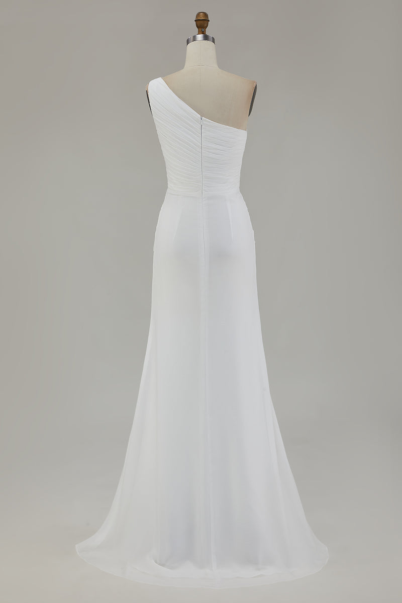 Load image into Gallery viewer, Ivory Chiffon One Shoulder Maxi Engagement Dress with Slit