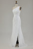 Load image into Gallery viewer, Ivory Chiffon One Shoulder Ruched Long Engagement Dress with Slit