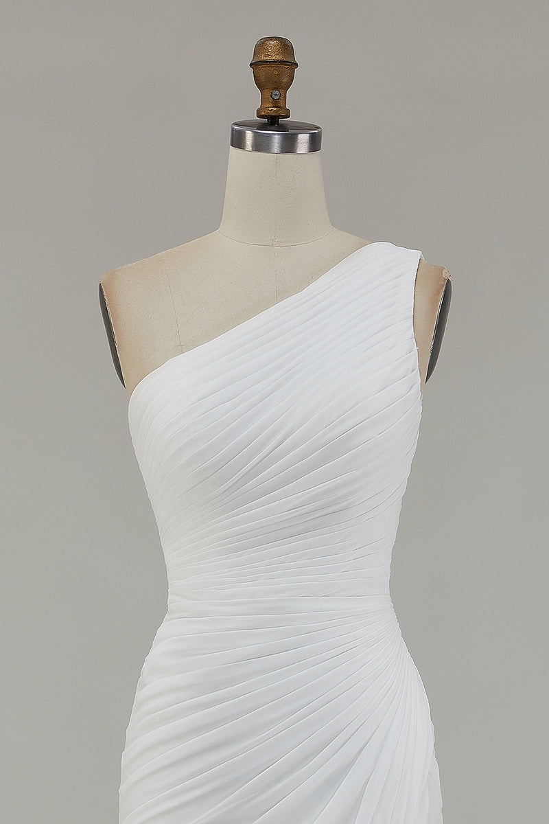 Load image into Gallery viewer, Ivory Chiffon One Shoulder Ruched Long Engagement Dress with Slit