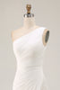 Load image into Gallery viewer, Ivory Chiffon One Shoulder Ruched Long Engagement Dress with Slit
