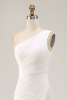 Load image into Gallery viewer, Ivory Chiffon One Shoulder Ruched Long Engagement Dress with Slit