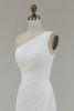 Load image into Gallery viewer, Ivory Chiffon One Shoulder Ruched Long Engagement Dress with Slit