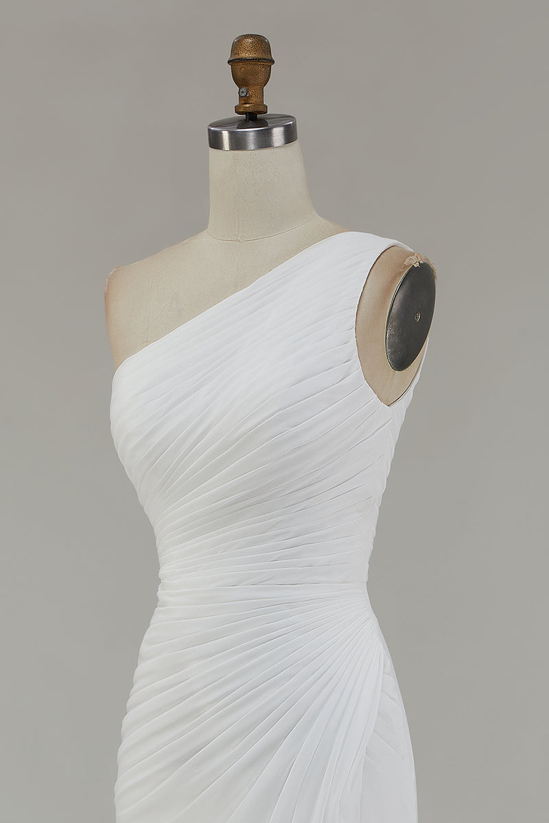 Load image into Gallery viewer, Ivory Chiffon One Shoulder Ruched Long Engagement Dress with Slit