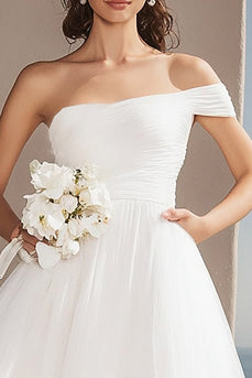 Ivory Tulle One Shoulder Asymmetrical Wedding Reception Dress
