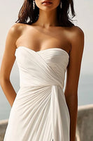 Load image into Gallery viewer, Ivory Ruched Strapless Sheath Maxi Engagement Dress with Slit