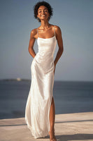 Load image into Gallery viewer, Sparkly Ivory Sequins Maxi Sheath Wedding Reception Dress with Slit