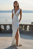 Load image into Gallery viewer, Ivory Sheath Satin Maxi Ruched Rehearsal Dinner Dress with Slit