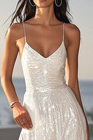 Load image into Gallery viewer, Sparkly Ivory Spaghetti Straps Sequins Maxi Wedding Reception Dress