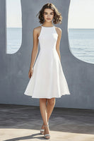 Load image into Gallery viewer, Ivory Satin A Line Halter Bridal Shower Dress