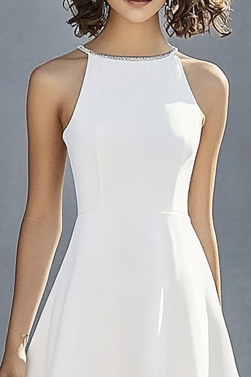 Load image into Gallery viewer, Ivory Satin A Line Halter Bridal Shower Dress