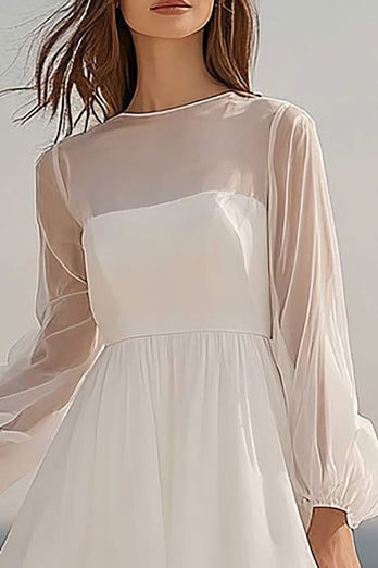 Ivory Tulle Midi Bridal Shower Dress with Long Sleeves