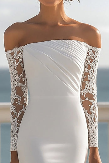 Ivory Mermaid Chiffon Long Sleeves Rehearsal Dinner Dress