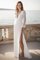 Load image into Gallery viewer, Ivory Satin Long Sleeves Wedding Reception Dress with Appliques