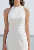Load image into Gallery viewer, Ivory Satin Sheath Halter Maxi Rehearsal Dinner Dress with Slit