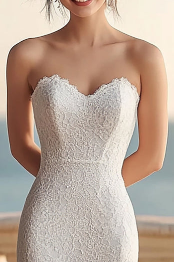 Lace Ivory Sheath Sweetheart Maxi Rehearsal Dinner Dress