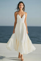 Load image into Gallery viewer, Ivory A Line Spaghetti Straps Beach Maxi Engagement Dress