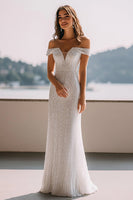 Load image into Gallery viewer, Sparkly Ivory Sequins Sheath Maxi Rehearsal Dinner Dress