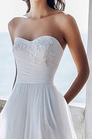 Load image into Gallery viewer, Ivory Chiffon A Line Maxi Strapless Engagement Dress with Appliques