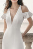 Load image into Gallery viewer, Ivory Satin Sheath Maxi Ruffled Rehearsal Dinner Dress with Slit