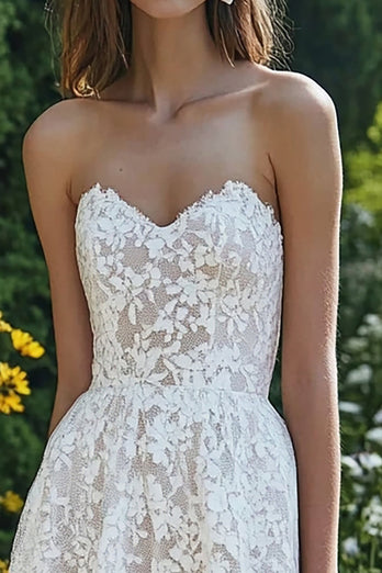 Lace Ivory Sweetheart Beach Maxi Engagement Dress