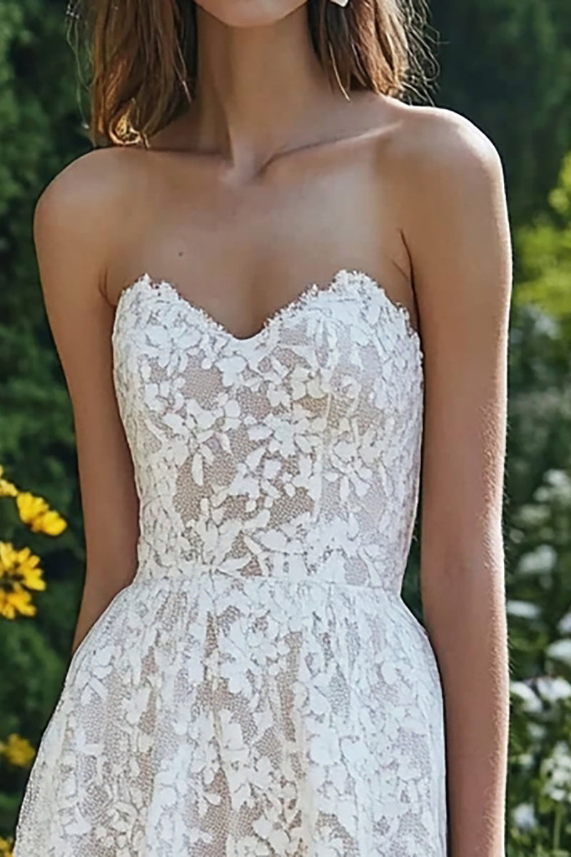 Load image into Gallery viewer, Lace Ivory Sweetheart Beach Maxi Engagement Dress