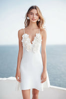 Load image into Gallery viewer, Floral Ivory Satin A Line Short Bridal Shower Dress