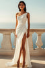 Load image into Gallery viewer, Ivory One Shoulder Chiffon Maxi Rehearsal Dinner Dress with Slit
