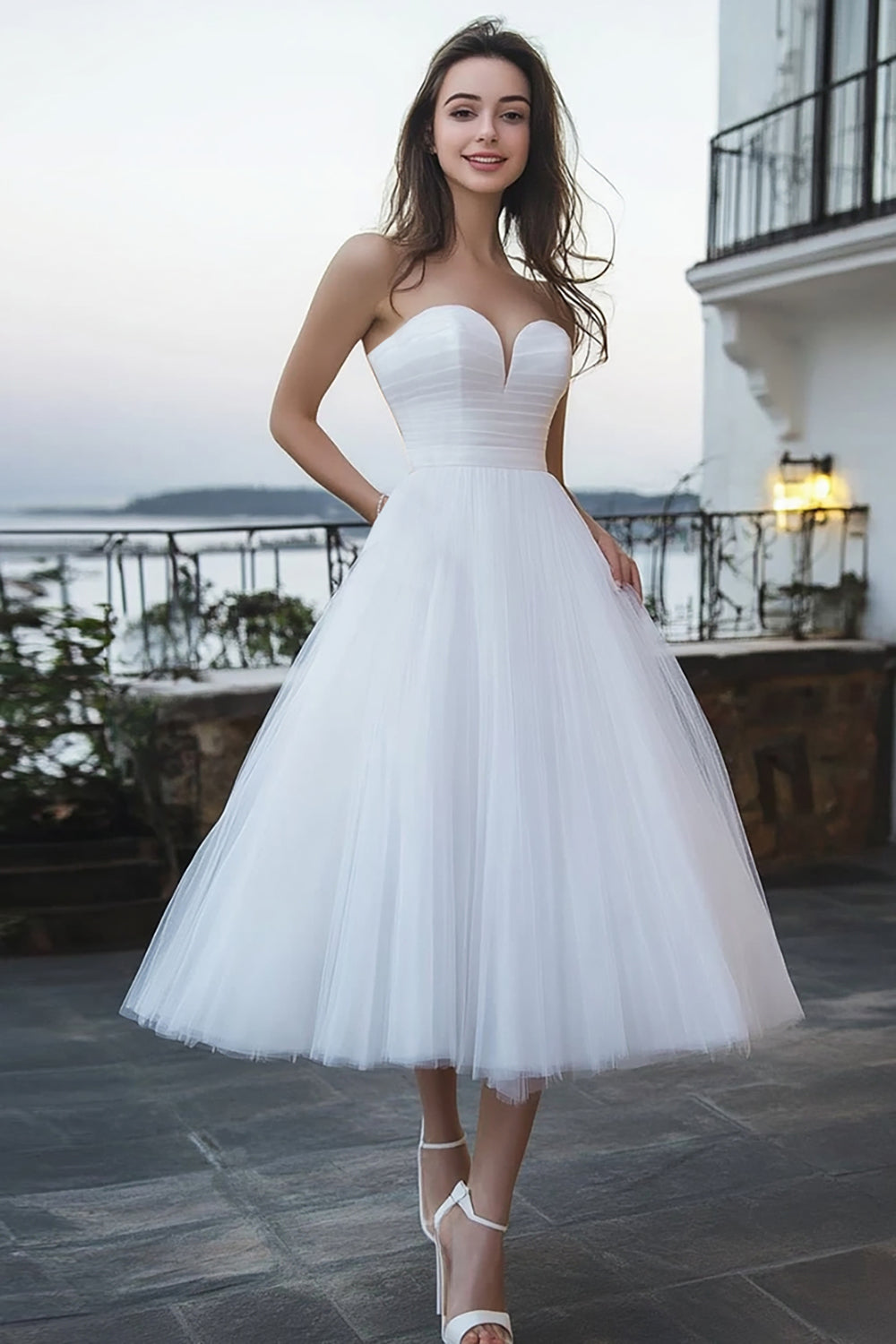 Ivory Tulle Sweetheart A Line Wedding Reception Dress