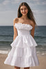Load image into Gallery viewer, Ivory Tiered A Line Strapless Short Bachelorette Dress with Ruffles
