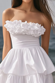 Ivory Tiered A Line Strapless Short Bachelorette Dress with Ruffles