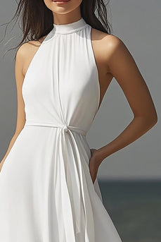 Ivory Chiffon High-Neck Maxi Rehearsal Dinner Dress with Sash