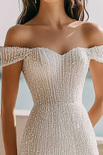 Sparkly Ivory Bodycon Sequina Short Bridal Shower Dress