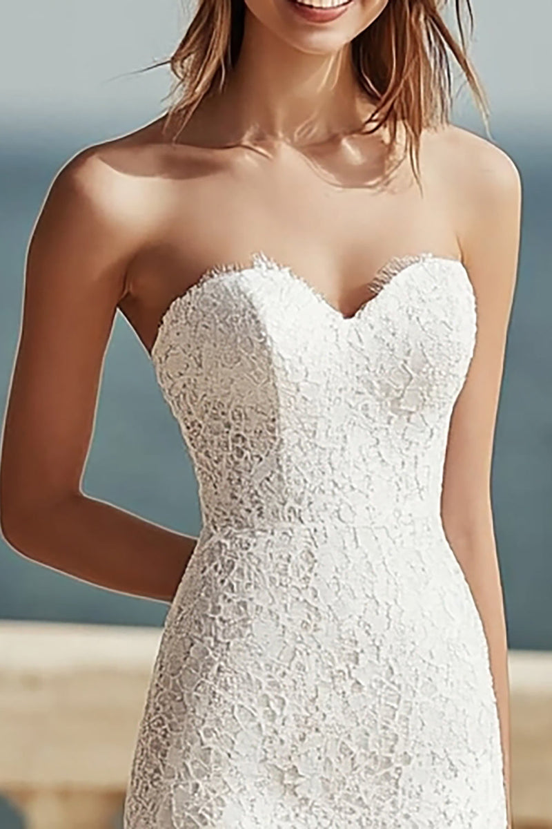 Load image into Gallery viewer, Lace Ivory Sweetheart Bodycon Midi Bachelorette Dress