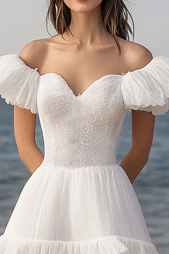 Ivory Lace Tiered Short Bachelorette Dress with Ruffles