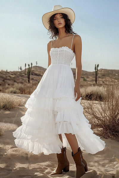 Ivory Tiered Corset Boho Maxi Western Wedding Dress