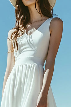 Ivory Boho A Line Midi Western Wedding Dress with Slit