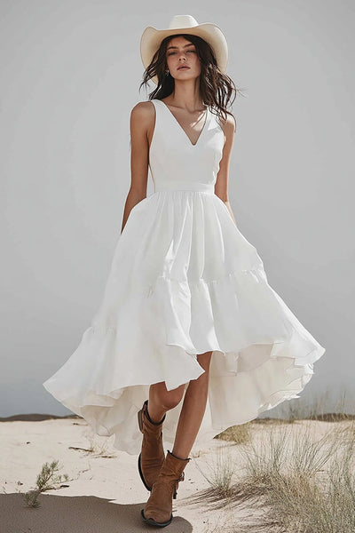 Ivory Boho A Line High-Low Western Wedding Dress