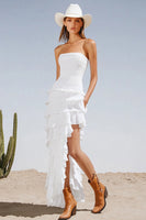 Load image into Gallery viewer, Ivory Strapless Tiered Boho Western Wedding Dress with Ruffles