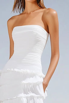 Ivory Strapless Tiered Boho Western Wedding Dress with Ruffles