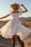 Load image into Gallery viewer, Ivory Ruffled A Line Midi Boho Western Wedding Dress