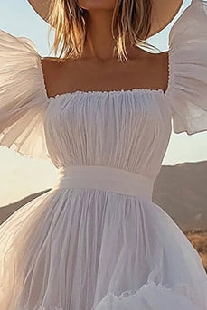 Ivory Ruffled A Line Midi Boho Western Wedding Dress