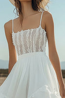 Load image into Gallery viewer, Ivory Chiffon High-Low Boho Western Wedding Dress with Lace