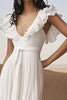 Load image into Gallery viewer, Ivory A Line Asymmetrical Boho Western Wedding Dress with Ruffles