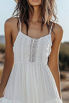 Ivory Asymmetrical Boho Chiffon Western Wedding Dress with Lace