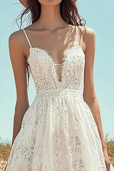Lace Ivory Spaghetti Straps Maxi Boho Western Wedding Dress