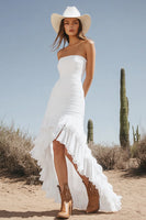 Load image into Gallery viewer, Ivory Strapless Sheath Boho Western Wedding Dress with Ruffles