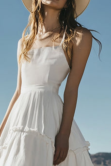 Ivory A Line Boho Midi Western Wedding Dress with Ruffles