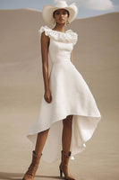 Load image into Gallery viewer, Ivory A Line High-Low Ruffled Boho Western Wedding Dress